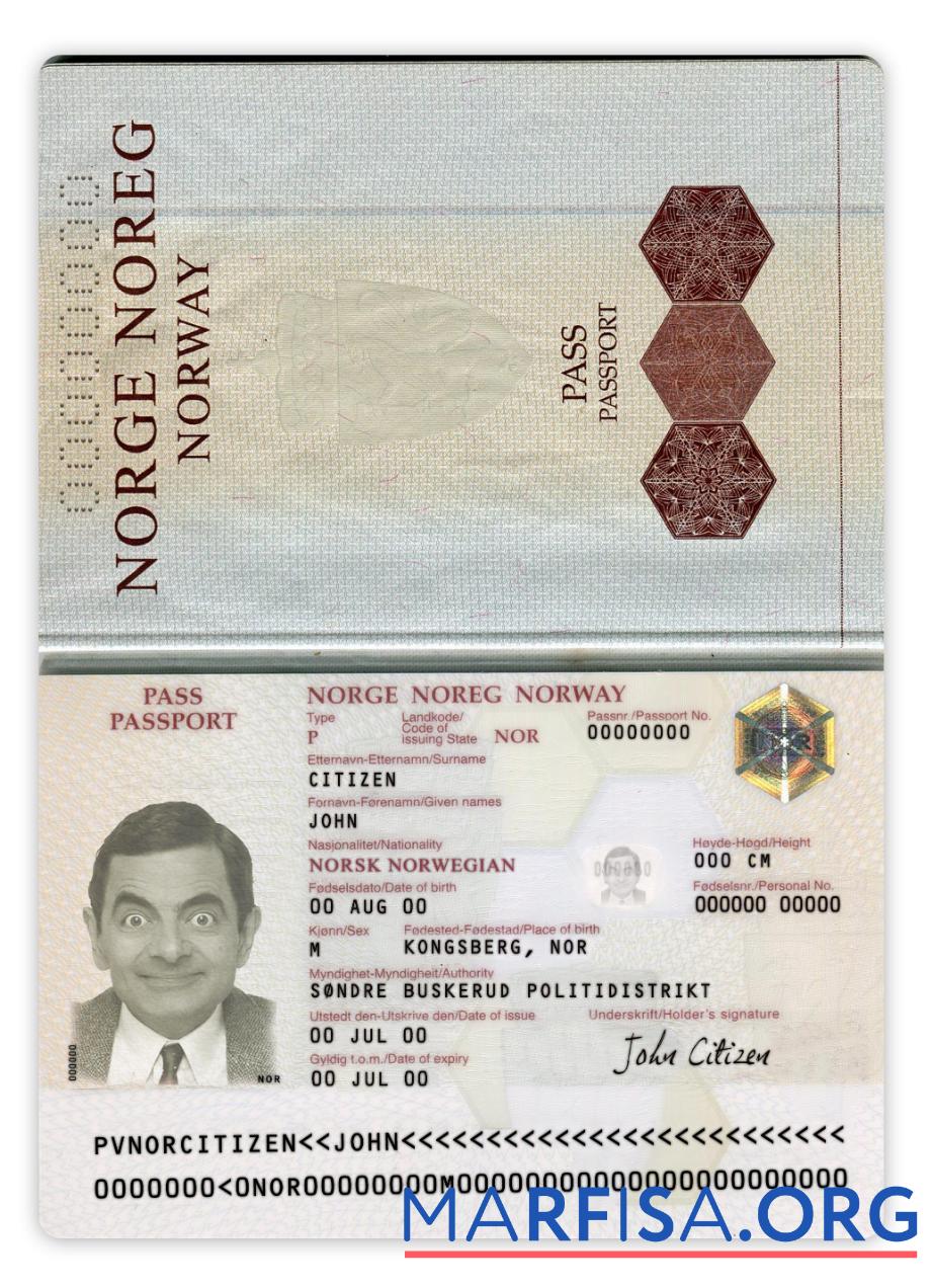 Downloadable Norway passport version 2 real example
